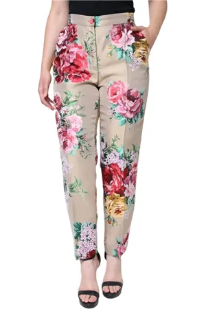 Dolce & Gabbana Femme, Pantalons, Multicolore, Taille: 42 FR Pantalon Fuselé Jacquard Floral Beige