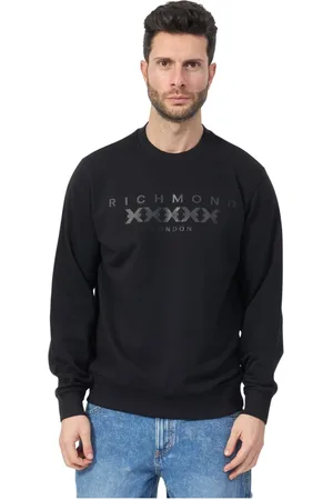 John Richmond Homme, Sweatshirts et sweats à capuche, Noir, Taille: 2XL Pull col rond noir avec logo avant