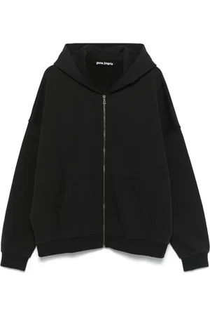 Palm Angels Homme, Sweatshirts et sweats à capuche, Noir, Taille: M Sweat à Capuche Zippé Noir avec Logo Courbé