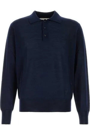 Ami Homme, Tops, Bleu, Taille: S Polo en laine mélangée bleu foncé