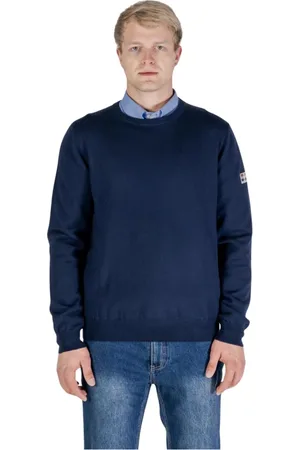 Aquascutum Homme, Pulls, Bleu, Taille: XL Pull en coton avec patch
