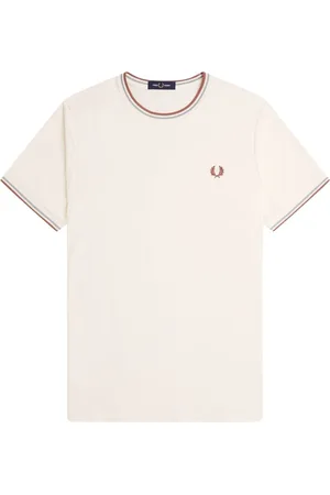 Fred Perry Homme, Tops, , Taille: M T-shirt Classique à Double Rayure Blanc