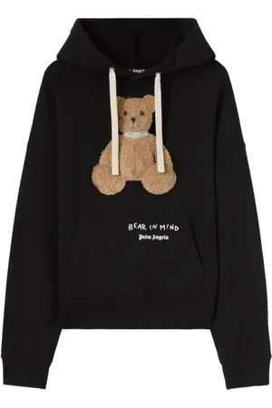 Palm Angels Homme, Sweatshirts et sweats à capuche, Noir, Taille: M Sweat à Capuche avec Application Ours Noir/Blanc/Beige Coton