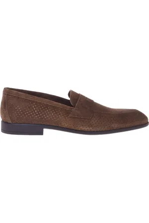 BALDININI Homme, Chaussures, Brun, Taille: 39 EU Leather perforated suede loafer