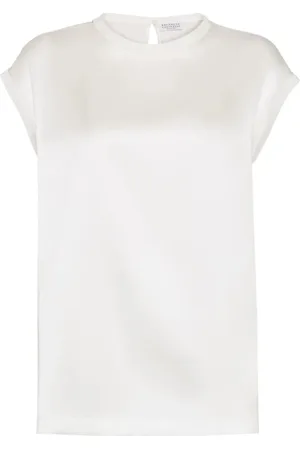 Brunello Cucinelli Femme, Blouses et Chemises, Blanc, Taille: 38 FR T-shirt Jersey à Rayures Décontracté