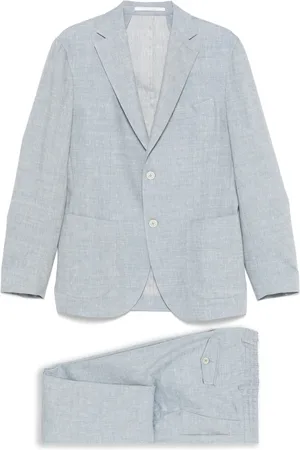 ELEVENTY Homme, Costumes, Bleu, Taille: L Costume en Lin/Laine avec Deux Boutons