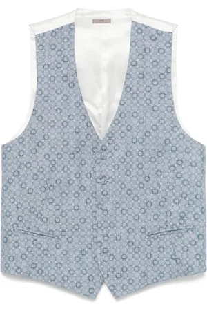 Lady Anne Homme, Costumes, Bleu, Taille: 2XL Gilet Jacquard Bleu avec Boutons Frontaux