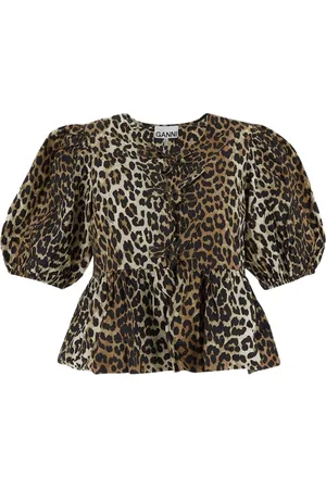 Ganni Femme, Blouses et Chemises, Multicolore, Taille: 42 FR Robe Portefeuille Léopard