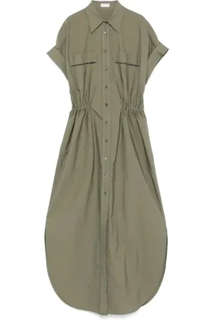 Brunello Cucinelli Femme, Robes, Vert, Taille: 40 FR Élégante Robe de Soirée en Soie
