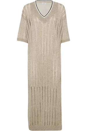 Brunello Cucinelli Femme, Robes, , Taille: 42 FR Robe à Paillettes et Col en V