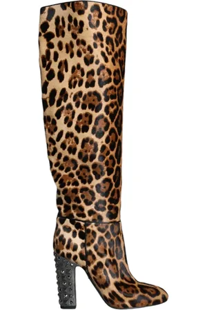Dolce & Gabbana Femme, Chaussures, Multicolore, Taille: 37 EU Bottes Léopard Hautes Genou Beige Noir