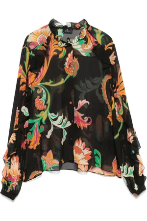 Etro Femme, Blouses et Chemises, Noir, Taille: 40 FR Chemisier Noir à Volants et Boutons