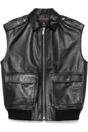 ANINE BING Femme, Vestes, Noir, Taille: 36 FR Gilet en cuir noir avec fermeture éclair