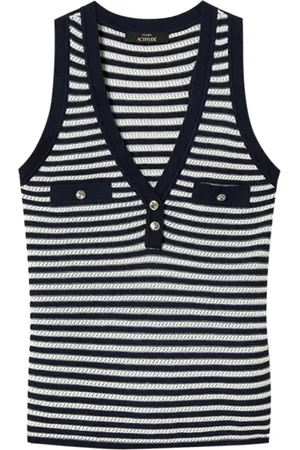 ACTITUDE Femme, Tops, Multicolore, Taille: 40 FR Haut Rayé Bleu avec Détails de Bijoux