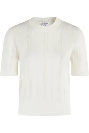 Filippa K Femme, Pulls, Blanc, Taille: 40 FR T-shirt Blanc en Tricot Côtelé