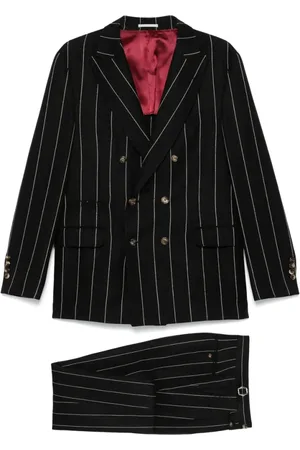 Brunello Cucinelli Homme, Costumes, Noir, Taille: L Costume noir à double boutonnage avec fentes arrière
