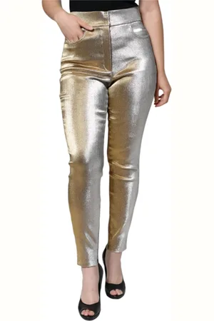 Dolce & Gabbana Femme, Pantalons, Jaune, Taille: 42 FR Pantalon Skinny Taille Haute en Or