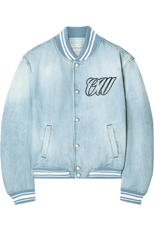 OFF-WHITE Femme, Vestes, Bleu, Taille: 36 FR Veste Col Baseball Bleu Logo Brodé