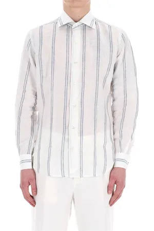ELEVENTY Homme, Chemises, Blanc, Taille: 3XL Chemise à rayures en lin