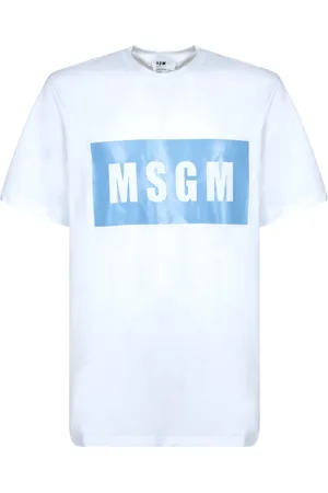 Msgm Homme, Tops, Blanc, Taille: S T-shirt en Coton avec Logo Bleu
