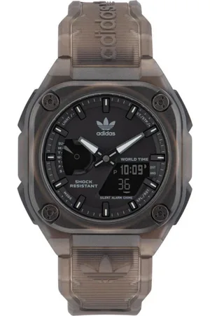 adidas Homme, Accessoires, Brun, Taille: ONE Size Montre à Quartz Analogique/Numérique avec Heure Mondiale