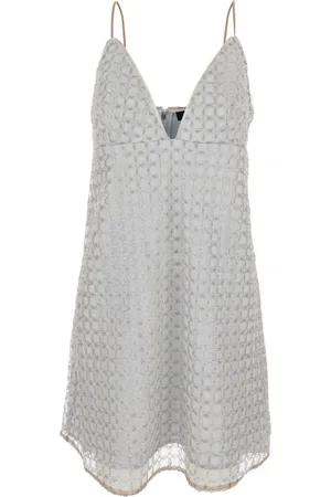 ROTATE Femme, Robes, Gris, Taille: 38 FR Mini Robe Grise avec Col en V et Perles