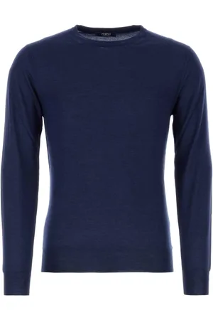 FEDELI Homme, Pulls, Bleu, Taille: S Pull Bleu en Mélange de Cachemire