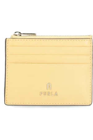 Furla Femme, Accessoires, Jaune, Taille: ONE Size Porte-Cartes Jaune en Cuir Fermeture Éclair