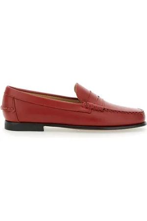 SEBAGO Femme, Chaussures, Rouge, Taille: 39 EU Mocassins rouges en cuir avec bout biseauté