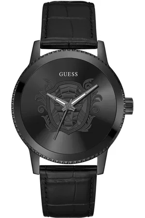 Guess Homme, Accessoires, Noir, Taille: ONE Size Montre à Quartz avec Bracelet en Cuir Noir