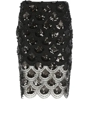 ROTATE Femme, Jupes, Noir, Taille: 40 FR Jupe Noire à Paillettes avec Fermeture Éclair Latérale Femme