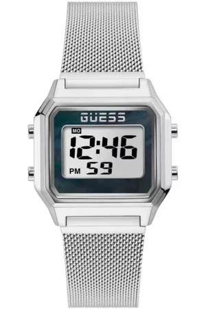 Guess Homme, Accessoires, Gris, Taille: ONE Size Montre numérique à quartz avec alarme et calendrier