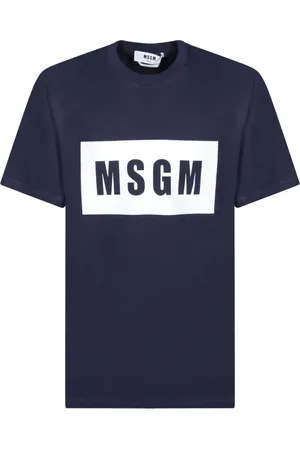Msgm Homme, Tops, Bleu, Taille: S T-shirt Bleu avec Logo Imprimé