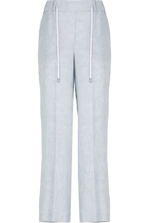 PESERICO SIGN Femme, Pantalons, Bleu, Taille: 36 FR Pantalon Large en Lin Bleu Clair