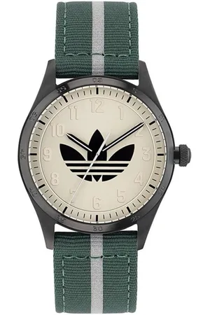 adidas Homme, Accessoires, Vert, Taille: ONE Size Montre Analogique en Tissu Vert avec Boîtier en Acier Inoxydable