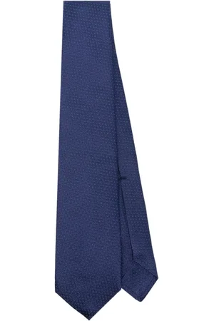 BARBA Homme, Accessoires, Bleu, Taille: ONE Size Cravate en Soie Bleue à Motif Jacquard Pointe Diamant
