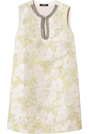 ACTITUDE Femme, Robes, Multicolore, Taille: 40 FR Robe Mini Jaune Florale avec Détails Brodés à la Main