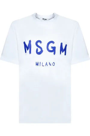 Msgm Homme, Tops, Blanc, Taille: XS T-shirt en Coton avec Logo Bleu Dynamique
