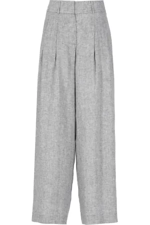 PESERICO SIGN Femme, Pantalons, Gris, Taille: 36 FR Pantalon en Lin Gris avec Passants