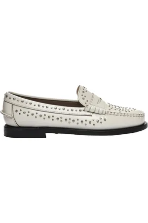 SEBAGO Femme, Chaussures, Blanc, Taille: 37 1/2 EU Chaussures plates blanches avec Dan Studs