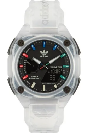 adidas Homme, Accessoires, Gris, Taille: ONE Size Montre en Silicone Transparente à Quartz Analogique/Numérique