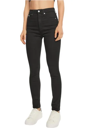 Calvin Klein Femme, Jeans, Noir, Taille: W25 L30 Jean Noir avec Fermeture Éclair et Bouton