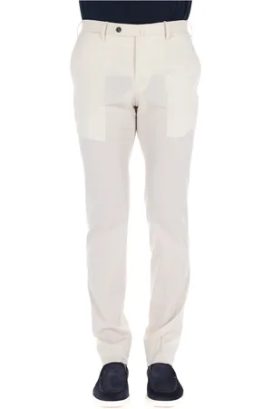 PT Torino Homme, Pantalons, , Taille: S Crème Coton Slim Pantalon Popeline