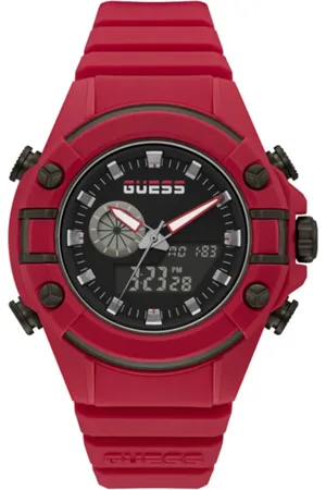 Guess Homme, Accessoires, Rouge, Taille: ONE Size Montre à quartz avec bracelet en silicone