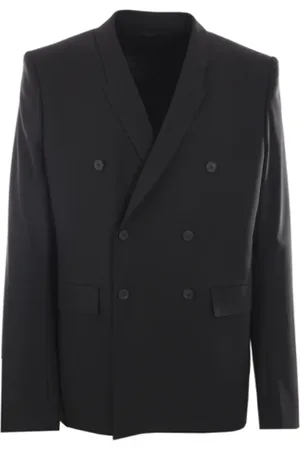 Rick Owens Homme, Vestes, Noir, Taille: L Veste noire en laine stretch à double boutonnage