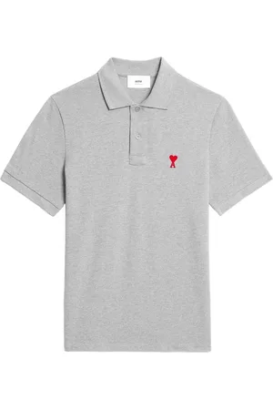 Ami Homme, Tops, Gris, Taille: S Polo en Coton Bio Gris avec Logo Cœur