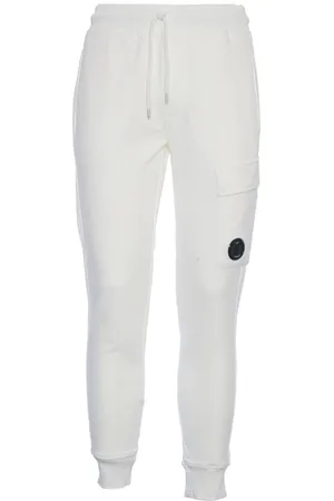 C.P. Company Homme, Pantalons, Blanc, Taille: L Pantalon de Jogging Cargo en Coton Diagonal Fleece Blanc