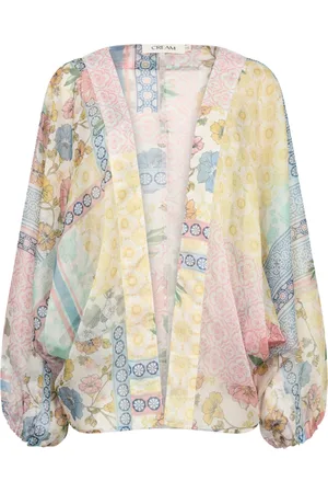 Cream Femme, Blouses et Chemises, Multicolore, Taille: ONE Size Kimono Blouse Patchwork Fleurs Vertes