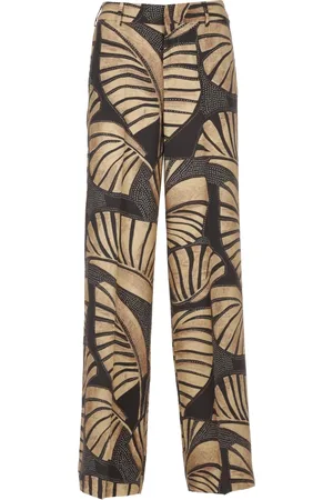 PT Torino Femme, Pantalons, Brun, Taille: 42 FR Pantalon Palazzo Marron Taille Élastique