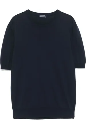 BARBA Homme, Tops, Bleu, Taille: 2XL T-shirt en tricot fin en bleu prussien